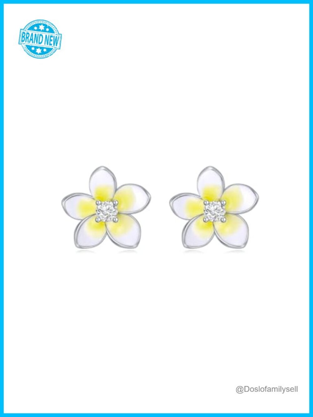 Plumeria Flower Stud Earrings 925 Sterling Silver 0.2 cttw Lab Grown Diamond